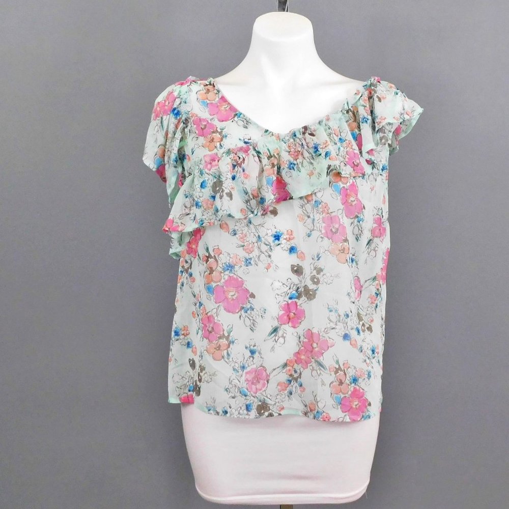A New Day Women's Shirt, Size M, Blue, Pink, Flora